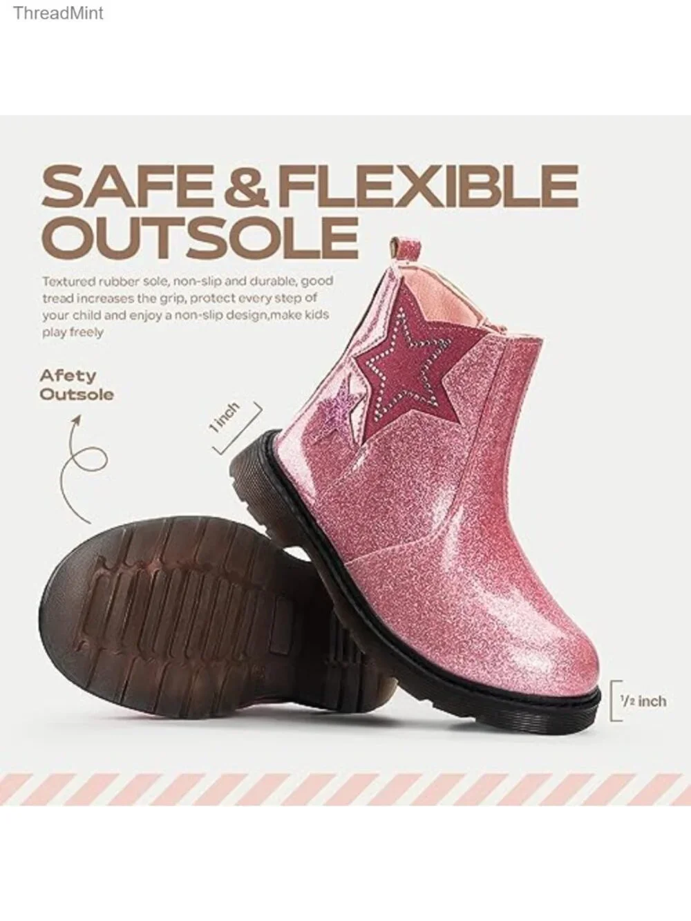 Girls Chelsea Boots Glitter PU Water Resistant Side Zip Ankle Booties